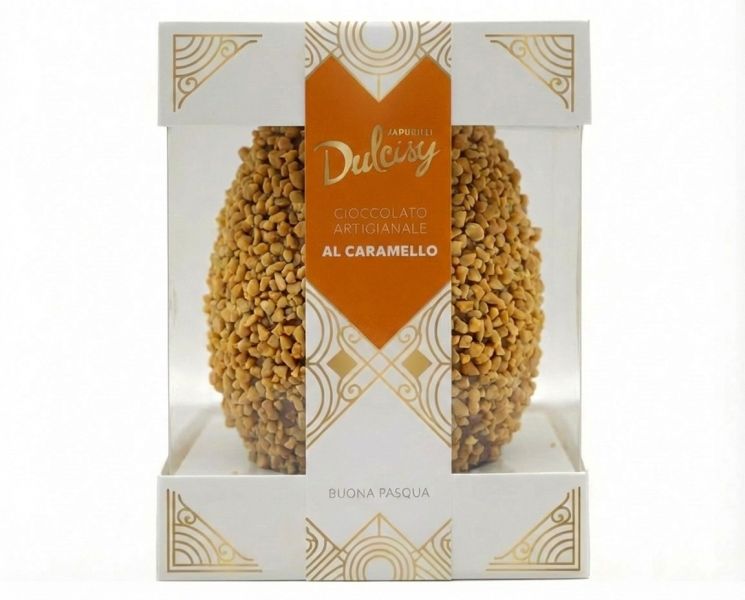 Uovo di Pasqua Artigianale Al Caramello di Cioccolato con Granella g. 500